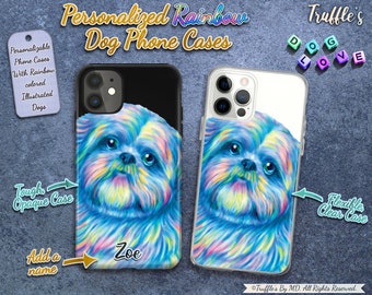 Illustrated Shih Tzu Phone Case | Rainbow Shih Tzu Art | Colorful Dog Phone Cover | Personalized Shih Tzu Dog Case | Dog Lover Custom Gift