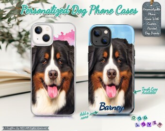 Personalized Illustrated Bernese Phone Case | Custom Dog Phone Cover | Bernese Dog Portrait On Phone Case | Bernese Dog Lover Unique Gift