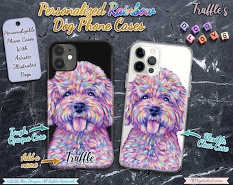 Illustrated Poodle Doodle Phone Case | Rainbow Doodle Art | Colorful Dog iPhone Case | Personalized Dog Samsung Case | Dog Lover Gift