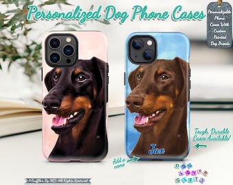 Custom Doberman Phone Case | Personalized Dog Phone Cover | Dog Drawing Phone Case | Dog Lover Unique Gift | Doberman Pinscher Pet Portrait