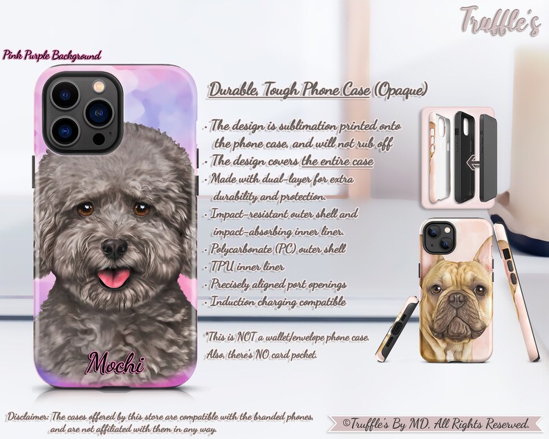 Custom Mini Poodle Phone Case Personalized Dog Phone Cover Doodle Dog Pattern Phone Case Dog Lover Unique Gift Poodle Pet Portrait image 8