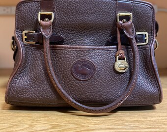 Dooney Bourke Brown Model R212 Buckle Zip Top All Weather Leather AWL With Burnt Cedar Trim Purse handbag Etsy