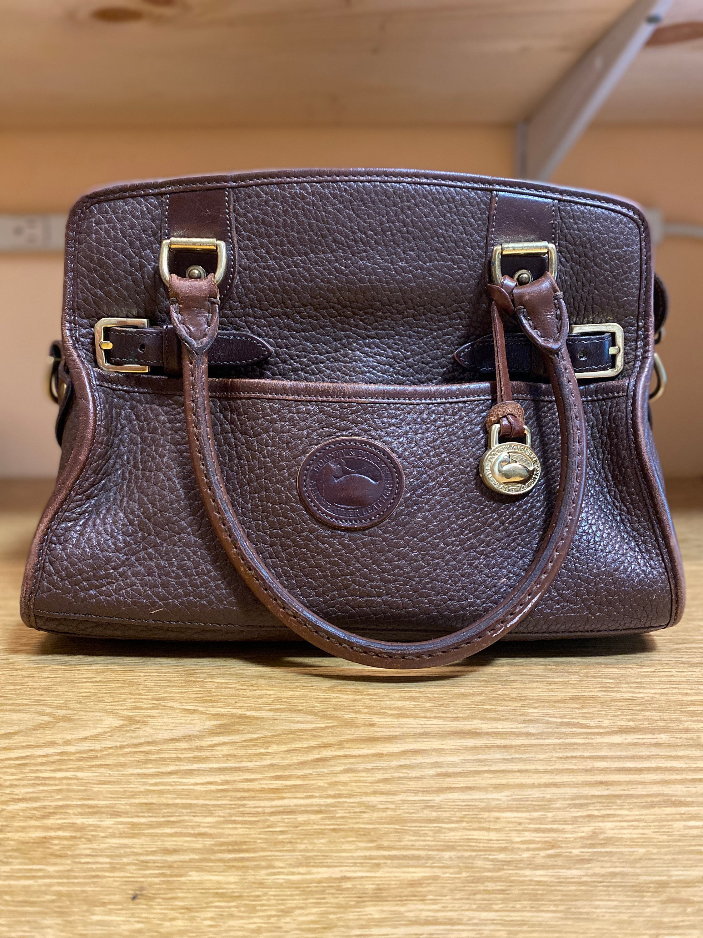 Dooney and Bourke : All Weather Leather : Ivory and Burnt Cedar : Leather  Saddle Bag Purse