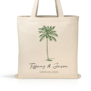 Custom Tote bag with Palm Tree, Custom tote bags Island, Personalized Palm Tree Bachelorette Tote Bag | Destination Wedding Gift