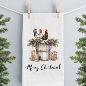Merry Cluckmas Chicken Kitchen Towel: Farmhouse Christmas Decor