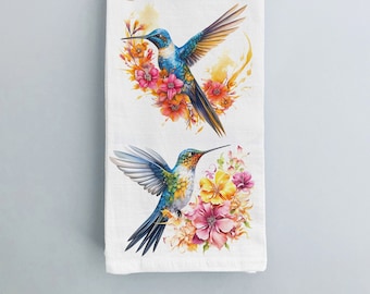 Hummingbirds Kitchen Towel, Kitchen Decorative Tropical Bird Hand Towel, Floral Hummingbird Dish Cloth Home Decor, Birds Printed Tea Towel