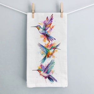 Hummingbird Kitchen Towel, Whimsical Wings Decorative Kitchen Tea Towel, Tropical Birds Kitchen Towel, Bathroom Decor, Christmas Gift Towel