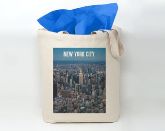 New York City Tote Bag, Empire State Print, NYC Gusset Bottom Canvas Cotton Bag, New York Bag, New York City Prints, New York City Gifts