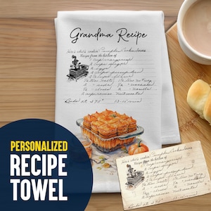 Custom Printed Recipe Tea Towel, Personalized Recipe Towel, Family Handwritten Recipe onto Kitchen Tea Towel, Handwriting Recipe Towels