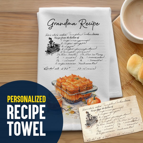 Custom Printed Recipe Tea Towel, Personalized Recipe Towel, Family Handwritten Recipe onto Kitchen Tea Towel, Handwriting Recipe Towels