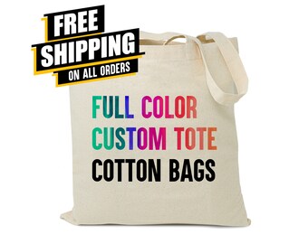 Custom Tote Bags in Bulk, Personalized Bags Custom Text Logo or Photo Print, Promotional Tote Bags, Durable Customized Canvas Tote Bags