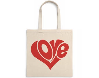 Love Heart Tote Bag: Reusable Cotton Canvas, Valentine's Day Gift
