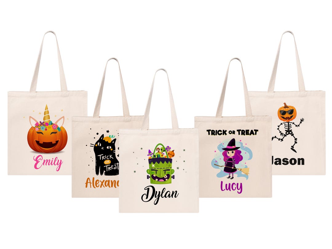 Personalized Halloween Tote Bag, Custom Name Trick or Treat Bag - Etsy