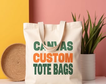 Custom Cotton Canvas Tote Bag, Custom Logo Tote Bags, Shopping Bag With Logo, Bulk Custom Text Tote, Teacher Appreciation Gift
