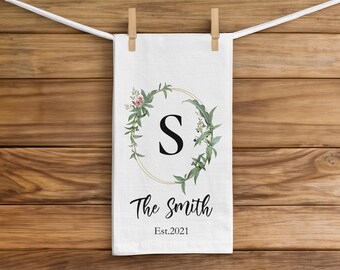 Family Name Tea Towel, Personalized Established Year Keepsake