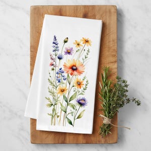 Watercolor Wildflower Kitchen Towel: Rustic Floral Flour Sack Cotton