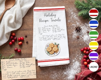 Personalized Tea Towel with Family Handwritten Recipe: Organic Cotton Christmas Decor