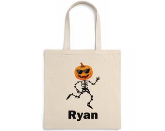 Personalized Halloween Tote Bag, Custom Name Trick or Treat Design