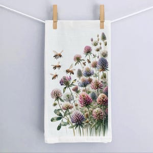 Botanical Scene with Bees and Wildflowers - Cotton Flour Sack Tea Towel