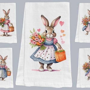 Easter Bunny Kitchen Towel: Watercolor Rabbit, Organic Cotton Flour Sack