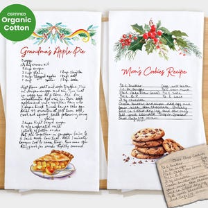 Custom Family Recipe Tea Towel, Recipe Kitchen Towel, Personalized Recipe Towel, Family Handwritten Recipe Tea Towel - Organic Cotton