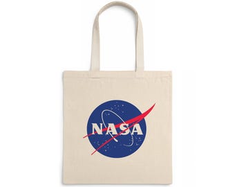 Nasa Logo Space Tote Bag, Astronaut Moon Mission Canvas Design