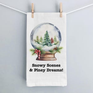 Snowglobe Christmas Tree Tea Towel: Organic Cotton Holiday Decor