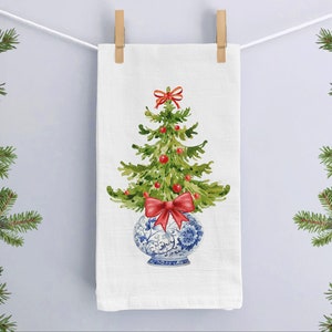Chinoiserie Christmas Kitchen Towel, Merry Christmas Hand Towel, Chinoiserie Kitchen Decor, Chinoiserie Kitchen Towel Decor