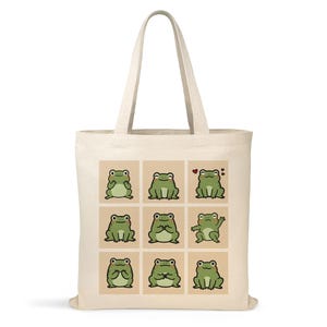 Frogs Doodle Tote Bag, Cute Frog Lover Tote bag, Natural Cotton Canvas Tote Bag