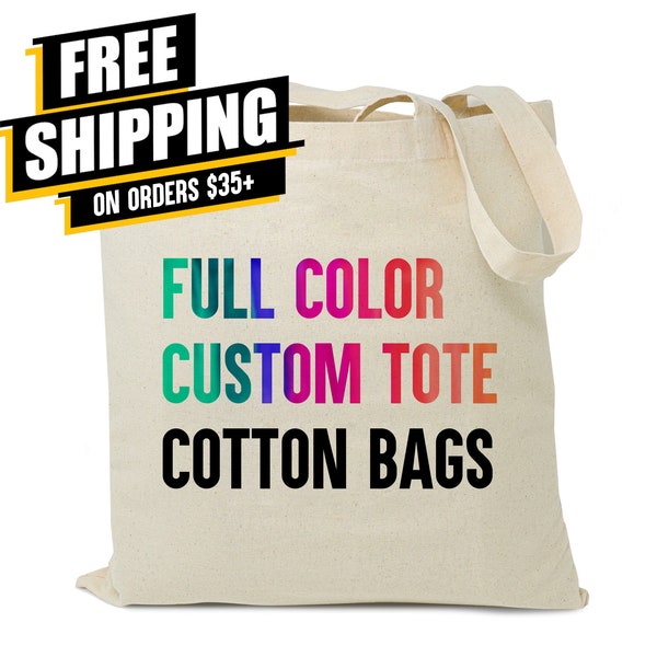 Custom Tote Bags in Bulk, Personalized Bags Custom Text Logo or Photo Print, Promotional Tote Bags, Durable Customized Canvas Tote Bags