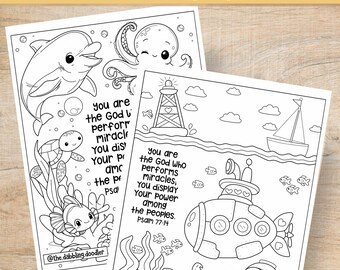 Ocean Bible Coloring Pages for Kids | Christian Printable Activity | Scripture Coloring Sheets | VBS Sunday School PDF