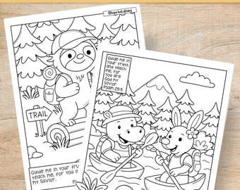 Kids Bible Coloring Pages, Psalm 25:5 Hiking Theme, Sunday School Activity (Digital Download)
