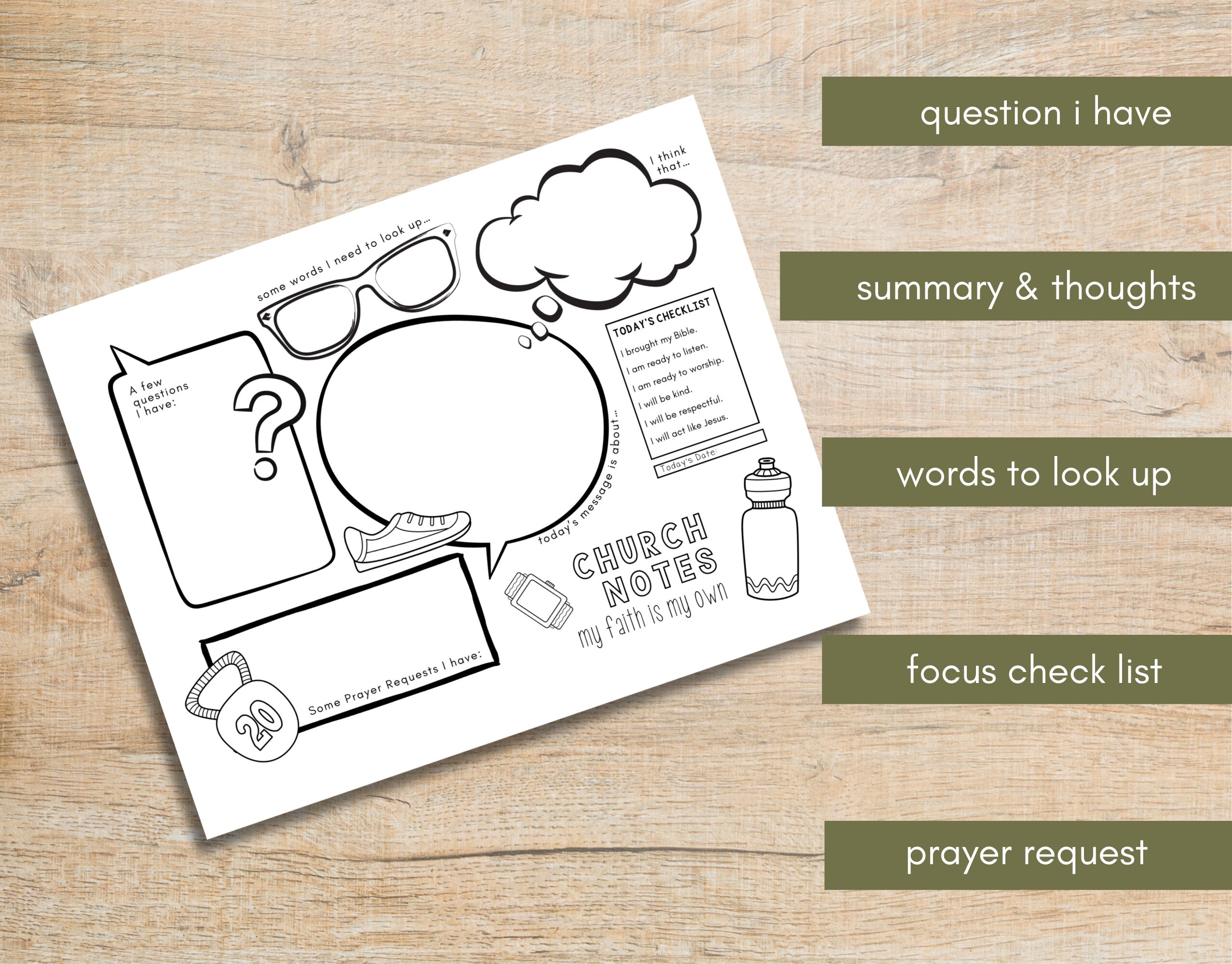 Kids Church Notes Printable | Sermon Study Template (digital Download ...