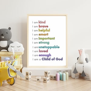 Daily Affirmations for Kids Bedroom, Homeschool Area, Playroom, Classroom, or Nursery, Digital Download SVG & Printable