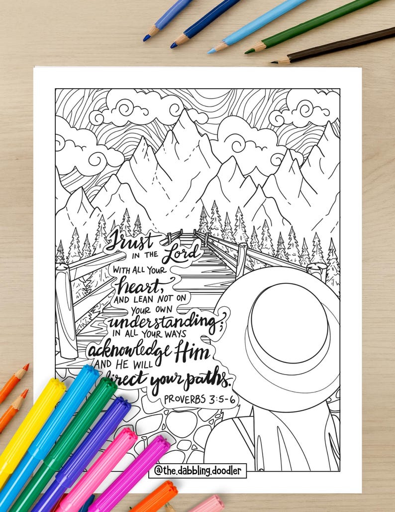 Proverbs 3:5-6 Coloring Page | Christian Scripture Art (PDF) - Etsy