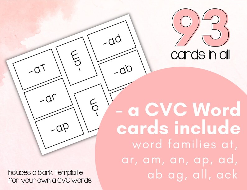 Word Family Flash Cards Vowel Sounds Reading Printable - Etsy
