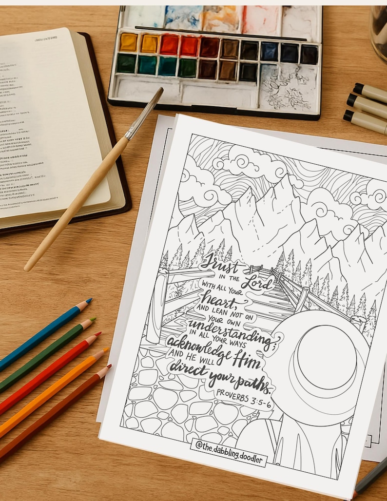 Proverbs 3:5-6 Coloring Page | Christian Scripture Art (PDF) - Etsy