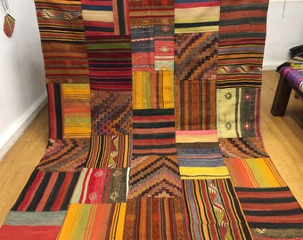 Vintage Kilim Patchwork Rug, 6x7 ft, Wool Anatolian Rug