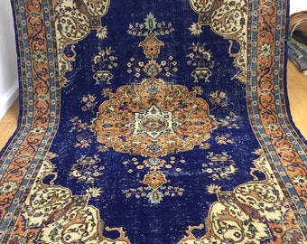 turkish rug ,7x11 ft rug ,vintage rug ,area rug ,bohemian rug ,decorative rug ,royal blue rug ,floor  rug  ,dining rug, wool rug, oushak rug