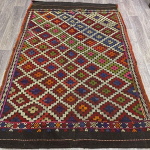 Turkish Kilim Rug, Area Kilim, Embroidered Kilim, 5x8 Ft, Wool Kilim, Tribal Kilim, Boho Kilim Rug, Geometric Kilim, Handmade Wool Kilim,