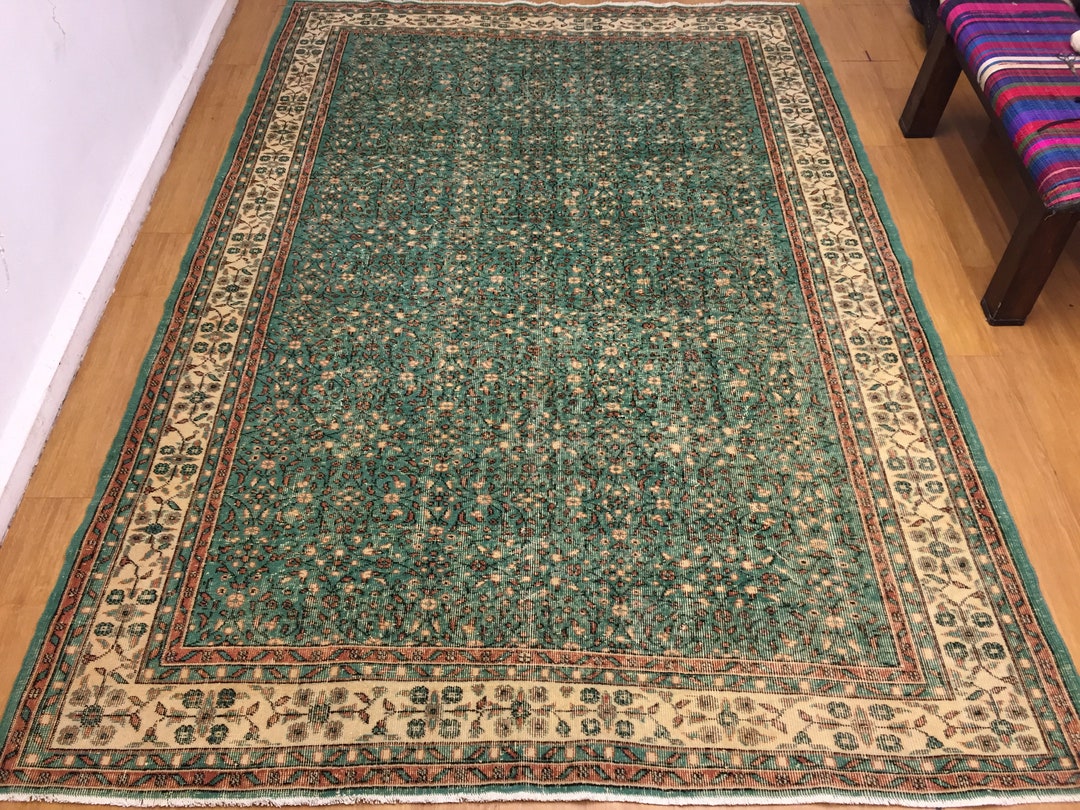 Turkish Rug,7x11 Ft,vintage Rug,green Rug,floor Rug,floral