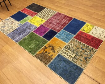4x7 フィートのパッチワーク ラグ、カラー ラグ、ヴィンテージ パッチ