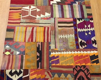 turkish rug,4x5 ft kilim patchwork,patch kilim,decorative kilim,vintage kilim,hand woven,,vintage stile ,tradational,kilim mchn stıchıng