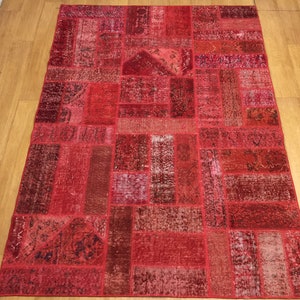 Patchwork,5x7 roter Patch teppich,Bereich,Teppich,Deko Teppich,Designer Teppich,Vintage Teppich,Handgemachter türkischer Teppich,Boho Teppich,KelimTeppich,Innenteppich