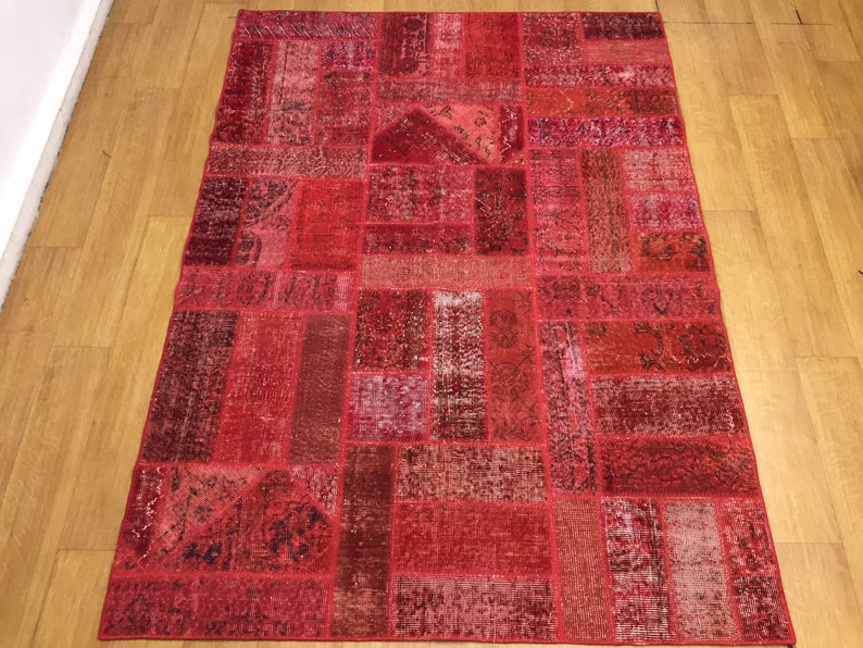 Patchwork,5x7 red patch rug,area,rug, decorative rug, designer rug, Vintage Rug, Handmade Turkish rug, Bohemian Rug, Kilim Rug,interior rug image 1