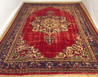 Turkish rug, red rug, area rug, 9x11 ft rug, anatolian rug, vintage rug, bohemian rug, wool rug, oushak rug, hand knotted rug, decor rug