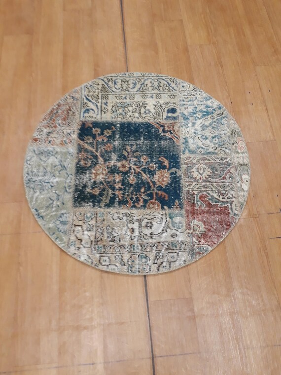 Turkish rug, patchwork rug, door mat rug, yoga mat, anatolian rug,boho rug oushak rug, hand knotted rug, round rug entryway rug, outdoor rug