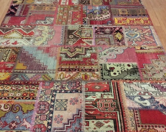 Brigh Red Anatolian Rug Turkish, Vintage Rug, Bohemian Brigh Colorful Rug 240x190 cm Handmade Turkish Rug, Bohemian Rug, Rug 94'x74'