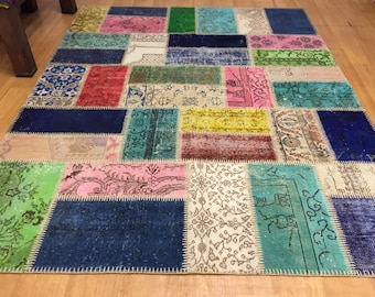 turk patchwork,6x8 ft rug,multı rug patch,decoratıve rug,designer rug,furnıture rug ,area rug ,vintage rug ,hand stıch rug,brıght color rug
