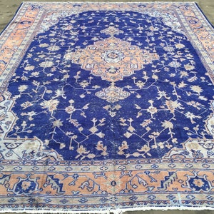 Blue rug, turkish rug, vintage rug, 11x15 ft rug, area rug, floor rug, oriental rug, oushak rug, bohemian rug, wool rug, anatolian rug